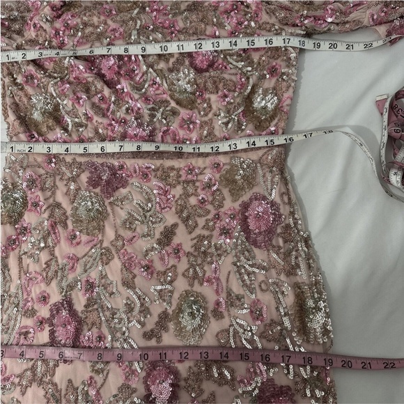 NWT‎ $498 Mac Duggal [ 12 ] Sequined Puff Sleeve High Neck Dress Rose Pink - Picture 4 of 16